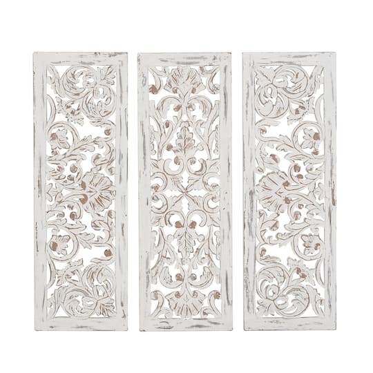 36" White Distressed Wood Traditional Wall Decor, 3ct.